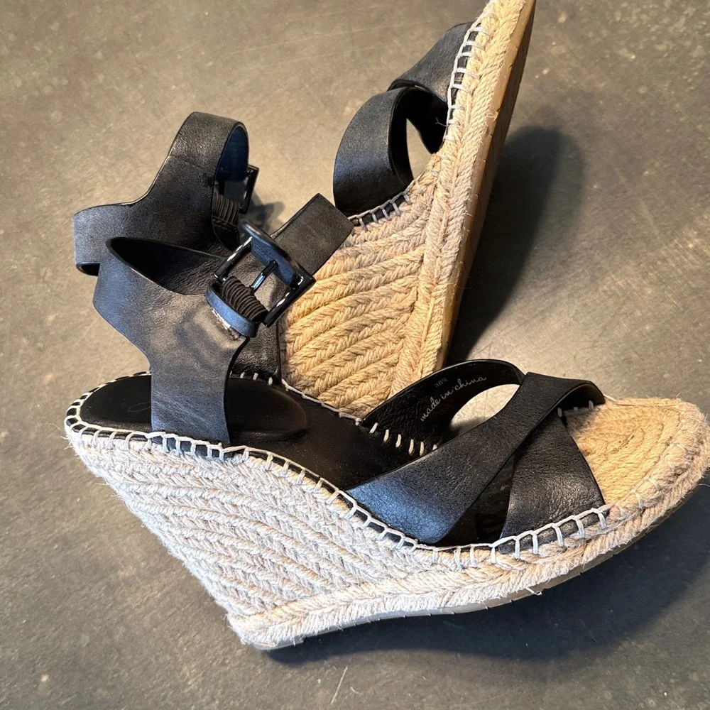Joie Black Wedge Sandals - Picture 3 of 5